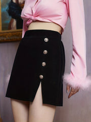 High Waist Button Bodycon Skirt, Fall Winter Crop