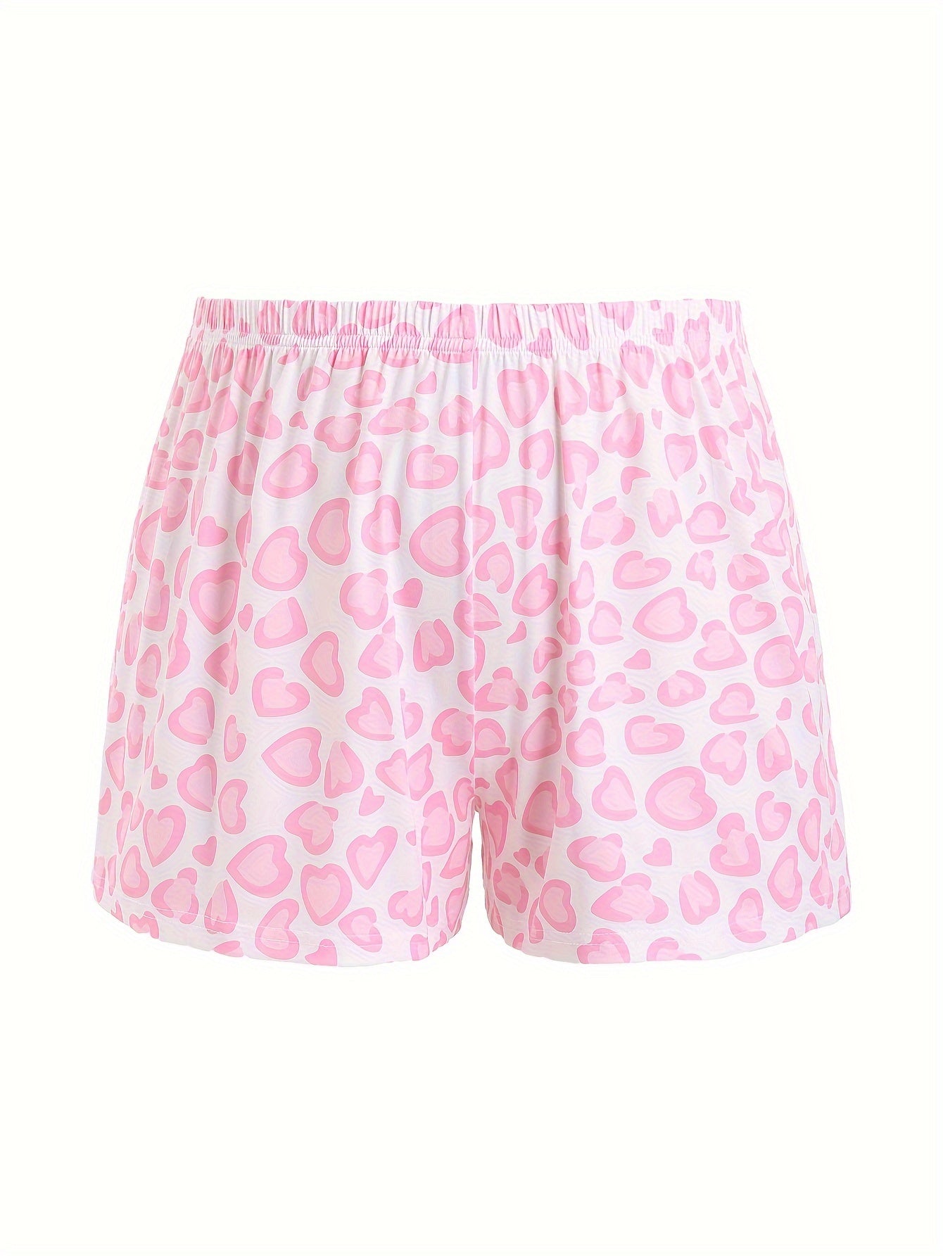 Heart Print Pajamas Set Short Sleeve Tee & Shorts 2 Piece Set