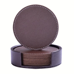 8pcs PU Leather Coasters Holder Waterproof Heat Resistant Drink Coaster