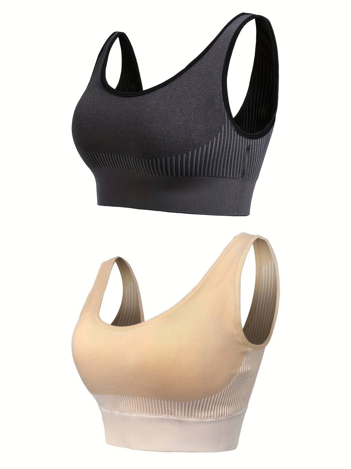 2 Pack Plus Size Striped Print Sporty Bra Set Women's Plus Stretchy
