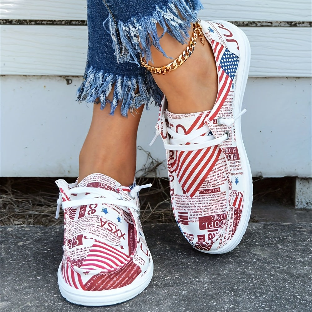 Women's Flag & Letter Canvas Shoes Slip On Casual Sneakers