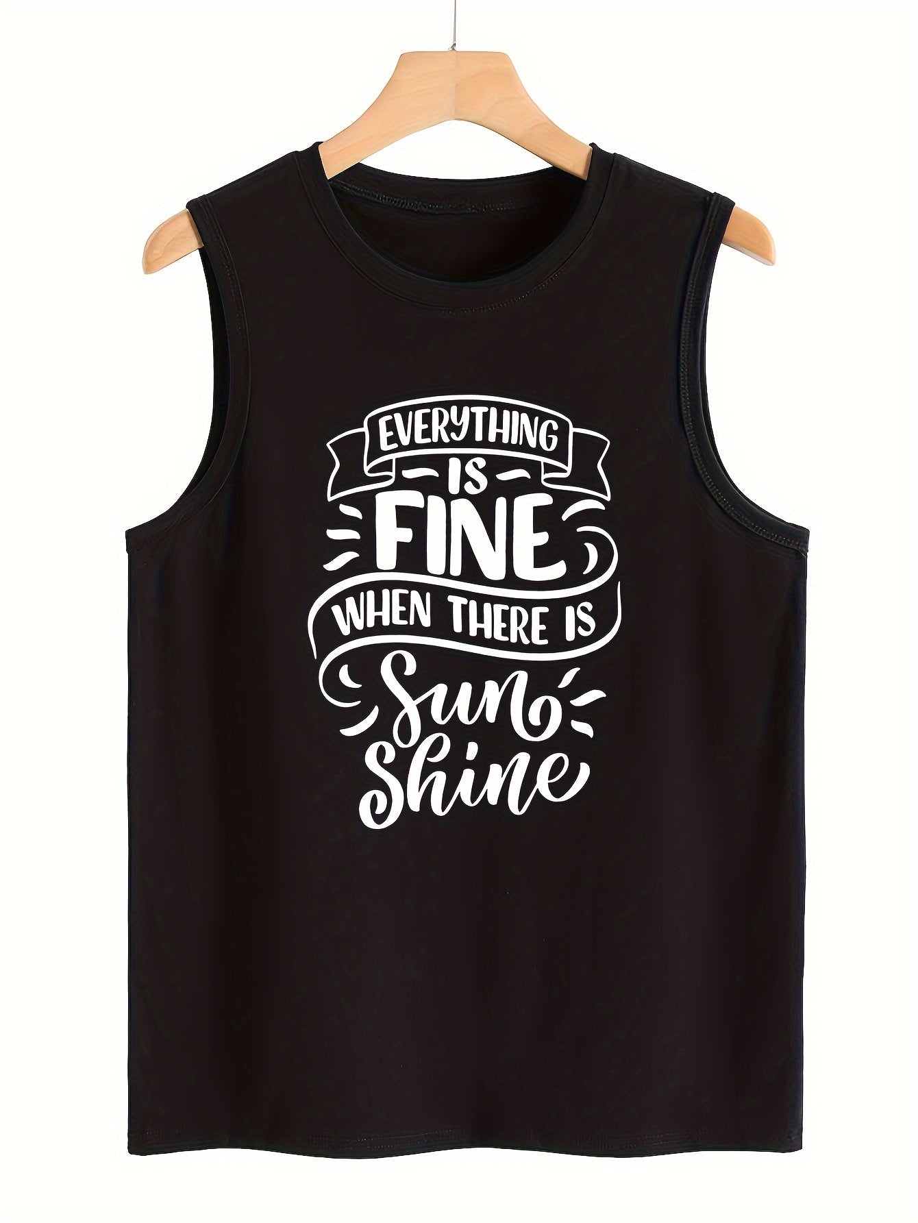 Letter Print Sleeveless Sports Vest Round Neck Casual Tops