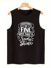 Letter Print Sleeveless Sports Vest Round Neck Casual Tops