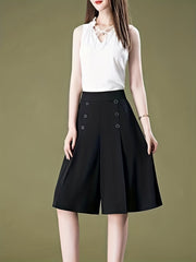 Elastic Waist Bermuda Shorts Casual Wide Leg Shorts