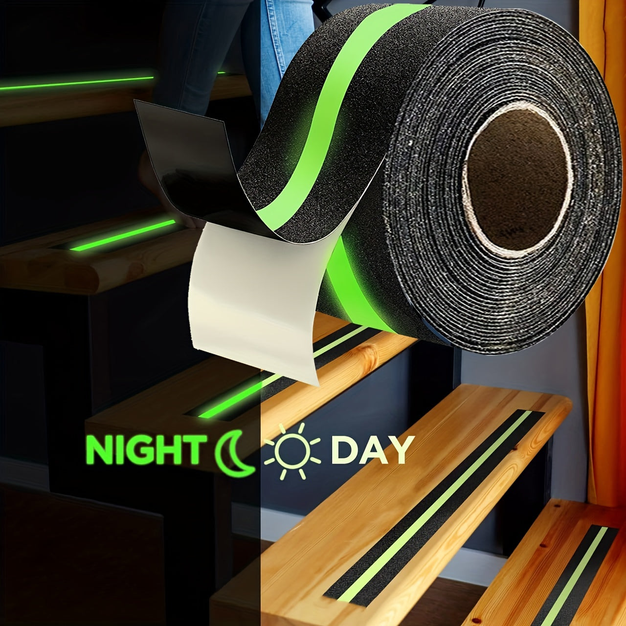 1pc Glow In Dark Heavy Duty Anti Slip Tape 5.08cm x 5.03m Waterproof
