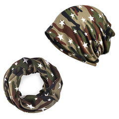 Vintage Camo Fleece Knitted Hat With Scarf - Outdoor