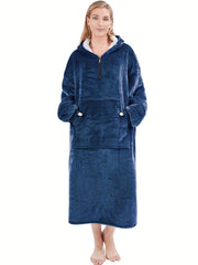 Plush Hooded Night Robe Warm & Soft Long Sleeve Lounge Robe Women's Sleepwear