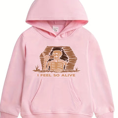 Skeleton Pattern Smart Hoodie for Girls Halloween Party Long Sleeve Top