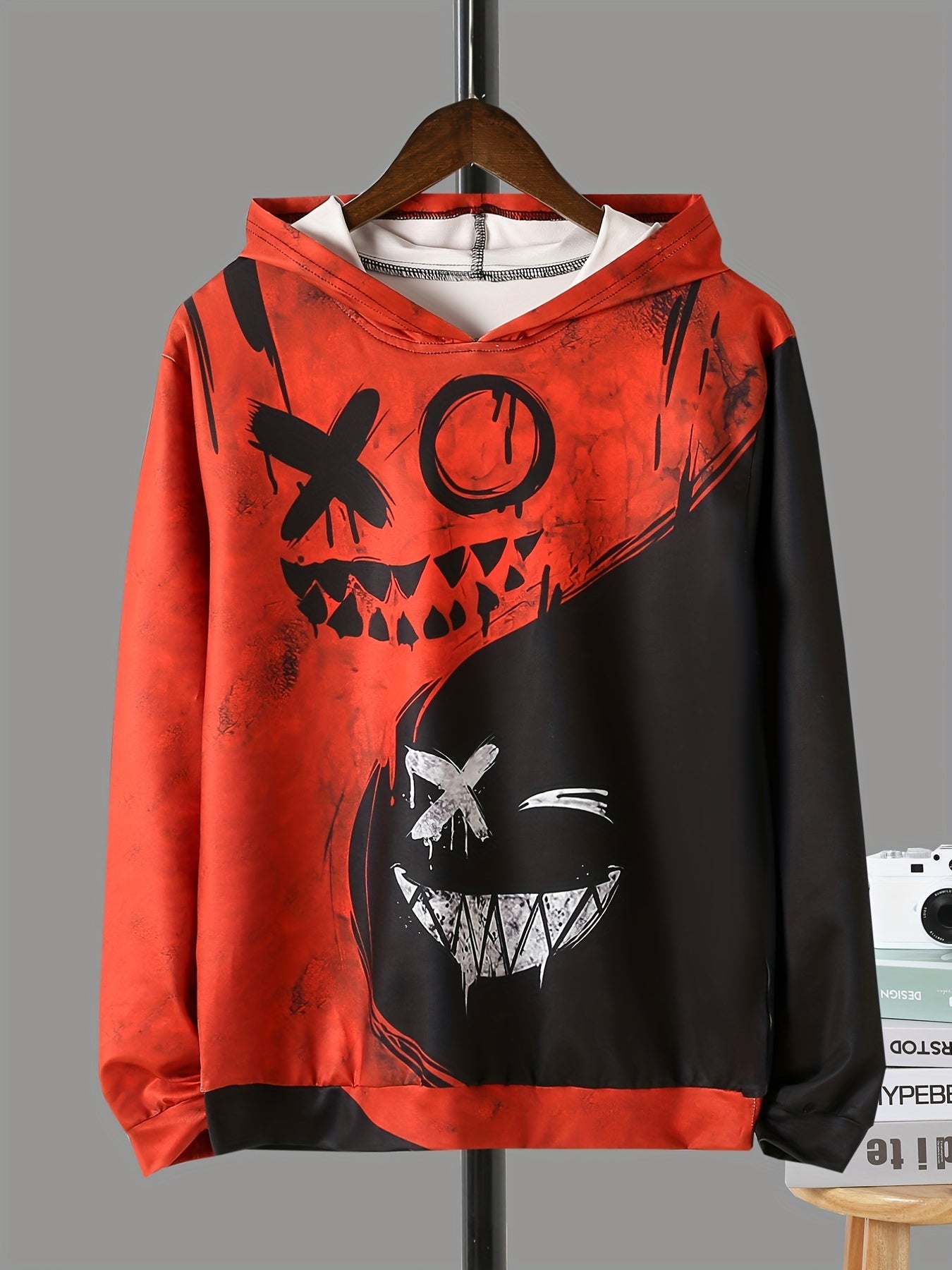 Boy's Graffiti Face Print Hoodie Casual Sweatshirt
