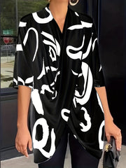 Graffiti Print V Neck Top