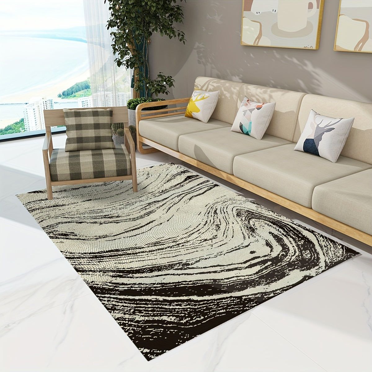 Abstract Woven Area Rugs Modern Anti slip Distressed Outdoor Rugs