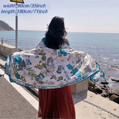 Flower Print Oversized Scarf Boho Tassel Shawl