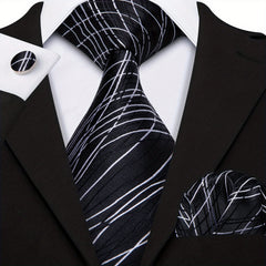 Grey Tie Set Necktie Handkerchief Cufflinks for Party Gift