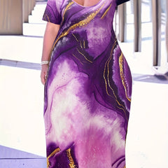 Women's Plus Marble Print Short Sleeve Maxi Dress