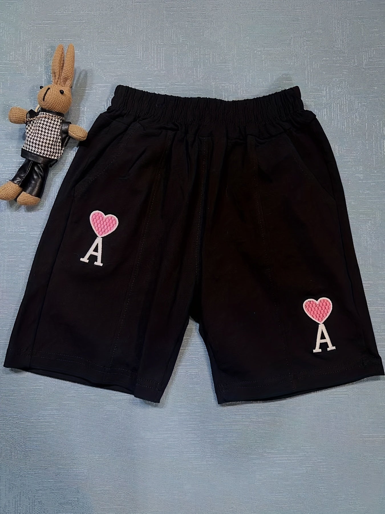 Girls Embroidered Letter Sweat Shorts Stretch Casual Sports Shorts For Kids