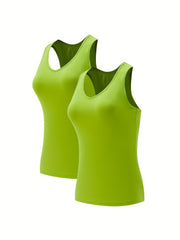 2pcs Solid Slim Fit V Neck Sports Tank Top Women's Tops