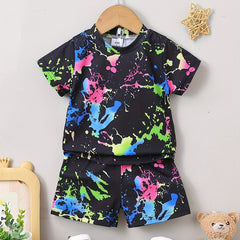 2pcs Infant Boys Ink Graphic T-shirt & Shorts Set for Summer