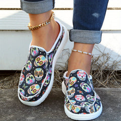 Skull Pattern Slip On Casual Flat Walking Shoes
