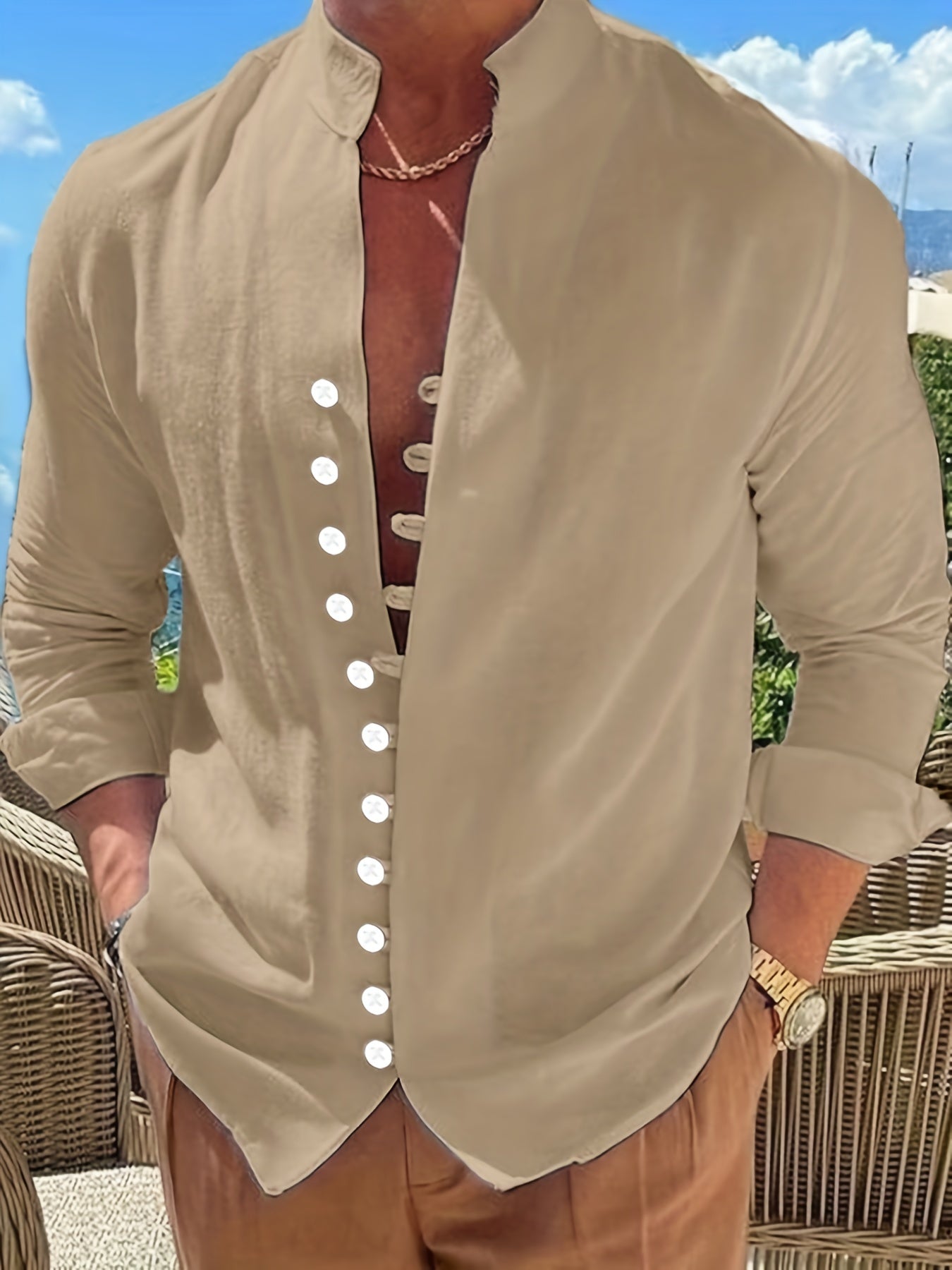 Men's Solid Short Sleeve Shirt for Summer Vacation