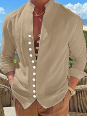 Men's Solid Short Sleeve Shirt for Summer Vacation