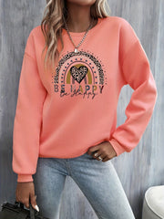 Heart & Letter Print Crew Neck Pullover Sweatshirt for Women