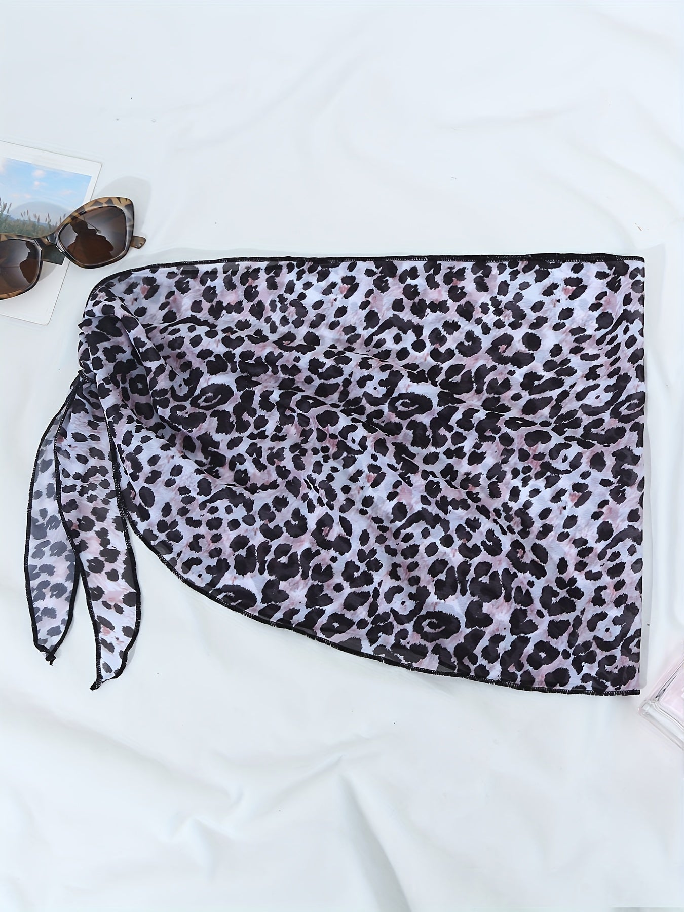 Leopard Print Tie Side Cover Up Semi sheer Wrap Beach Cover Up Skirt