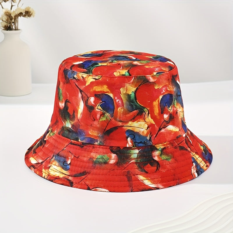 Red Tie Dye Bucket Hat Lightweight Fisherman Cap Women Summer Beach Hat