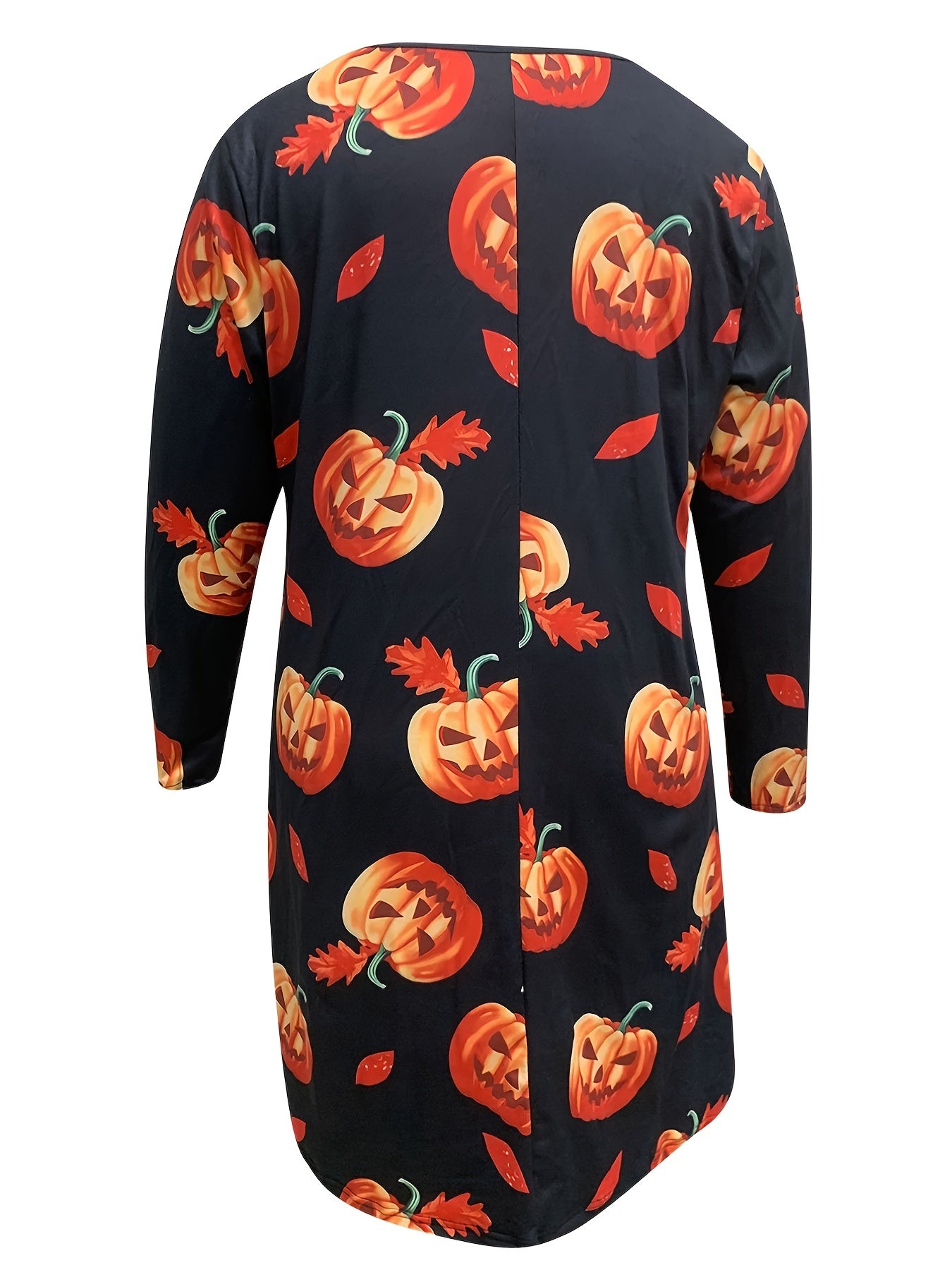 Plus Size Pumpkin & Leaf Print Long Sleeve Dress