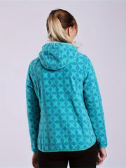 Women's Outdoor Print Fleece Hooded Jacket Zipper Up