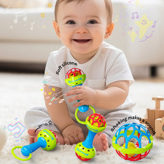 3pcs Novel Red Hand Cranked Bell & Ball Grabbing Toys for Happy Children