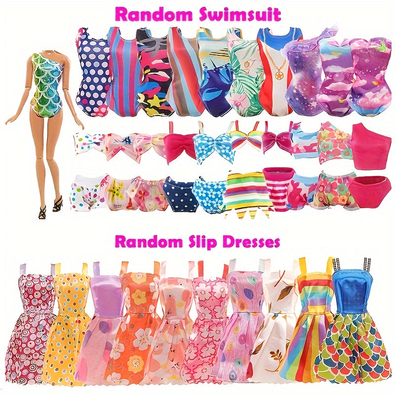 50pcs Doll Clothes & Accessories Wedding Dress Bikini Swimsuit Shoes Hangers