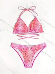 Snakeskin Print Bikini Set with Cover Up Skirt Swimsuit