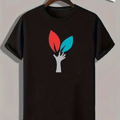 Leaf Pattern Print Men's Comfy Sports T-shirt Graphic Tee