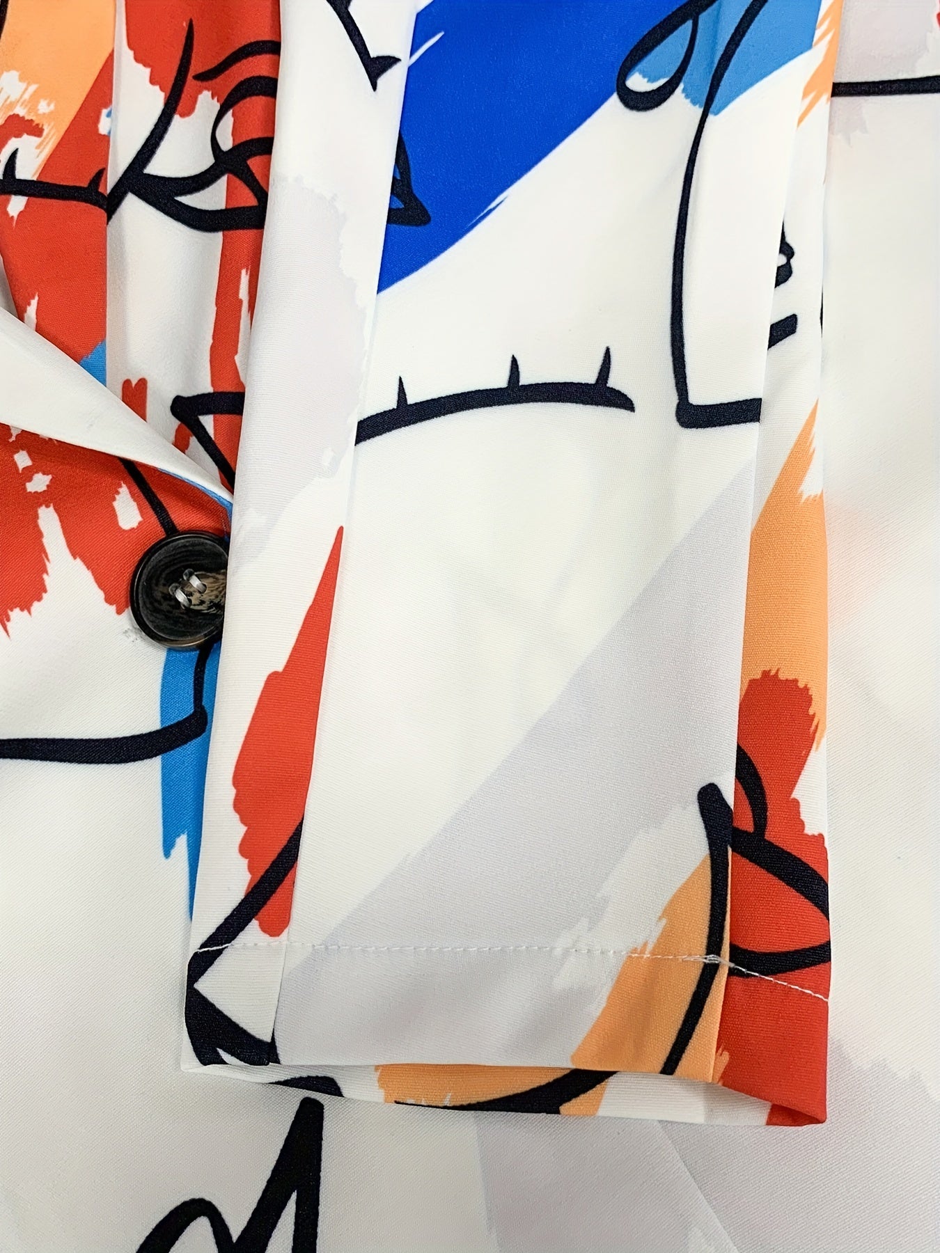 Graphic Print Double Breasted Lapel Neck Blazer Casual Long Sleeve Blazer