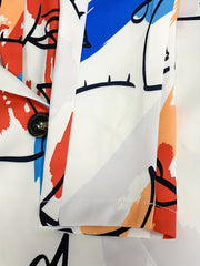 Graphic Print Double Breasted Lapel Neck Blazer Casual Long Sleeve Blazer
