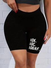 Women's Plus Letter Print High Rise Skinny Shorts