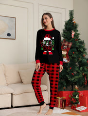 Christmas Graphic Pajama Set Long Sleeve Crew Neck Top & Plaid Print Pants