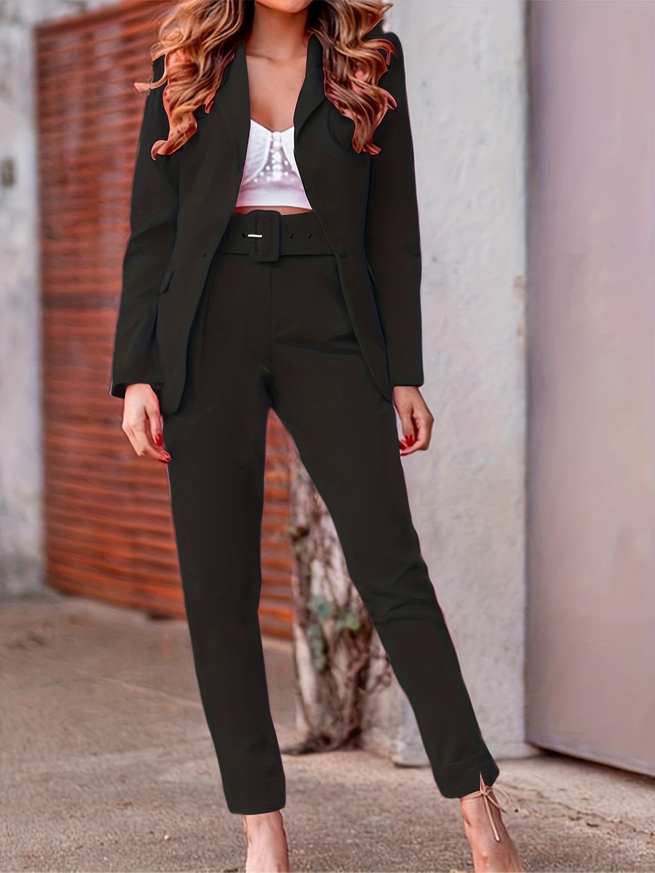 Women's Business Work Suit 2 Piece Outfits Blazer Jacket and Pencil Pant Sets