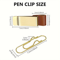 6pcs Notebook Pen Clip PU Leather Retro Holder Loop & Metal Clips Pencil Elastic