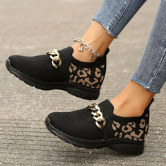 Women's Slip-On Road Running Shoes, Chain Decor, Breathable Mesh