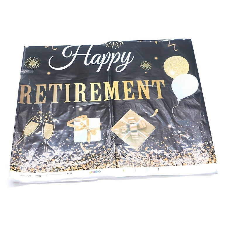 Golden Happy Retirement Tablecloth Disposable Plastic Table Cover