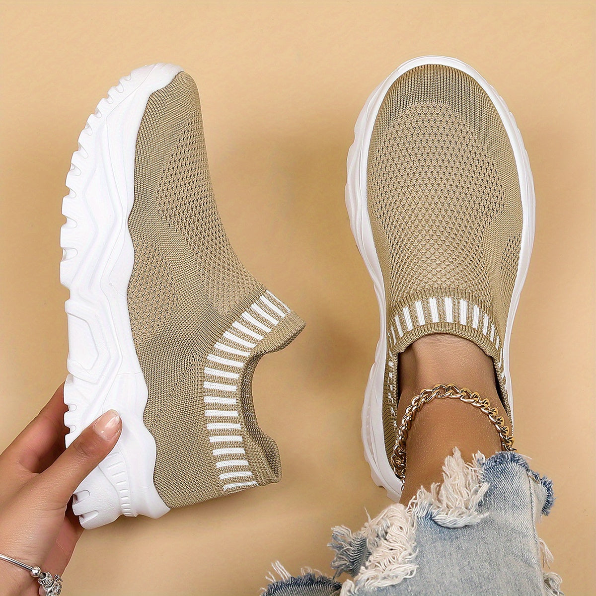 Women's Knit Slip-On Platform Sneakers Breathable Casual Daily Shoes