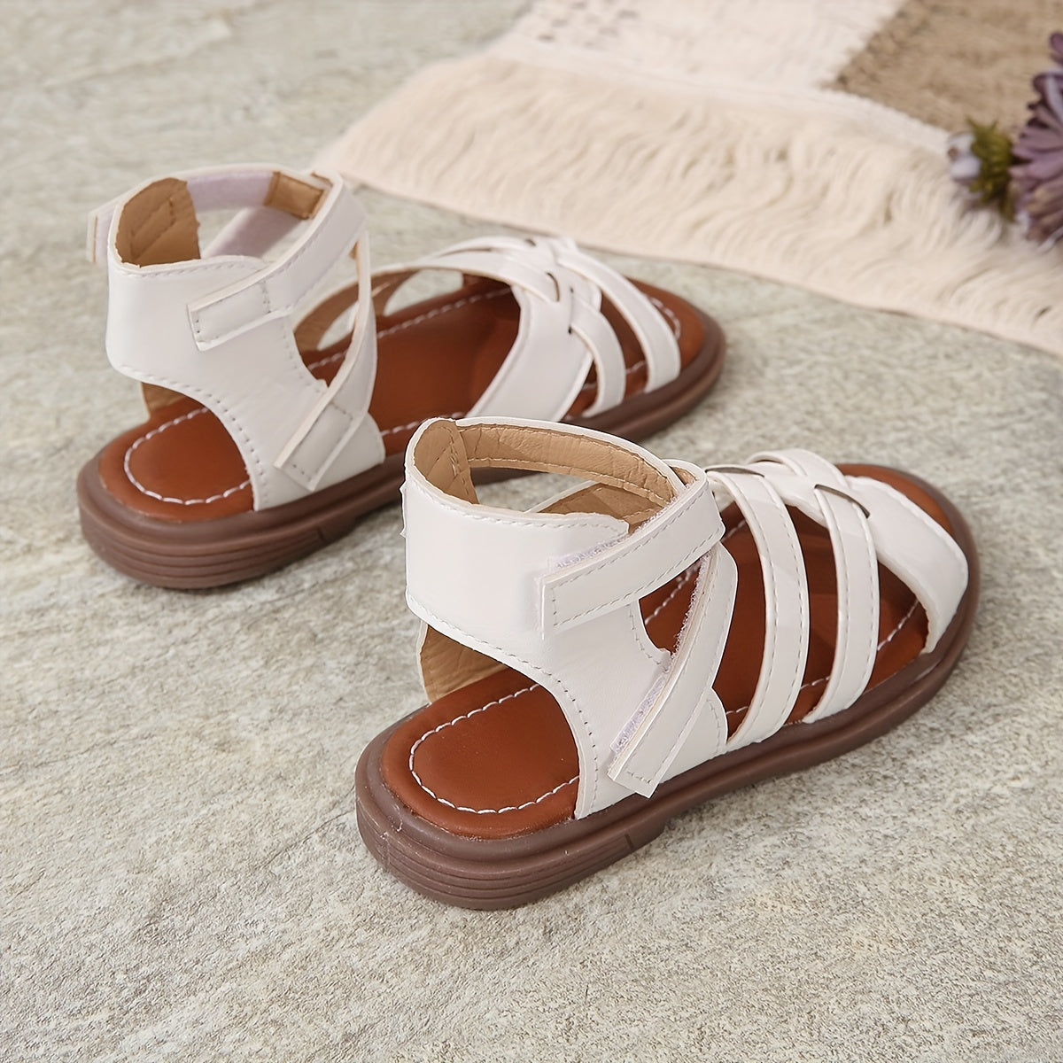 Girls' Solid Open Toe Sandals Lightweight Breathable Beach Summer Shoes