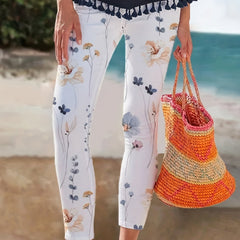 Floral Print Leggings Elastic Waist Long Length Women's Clothing