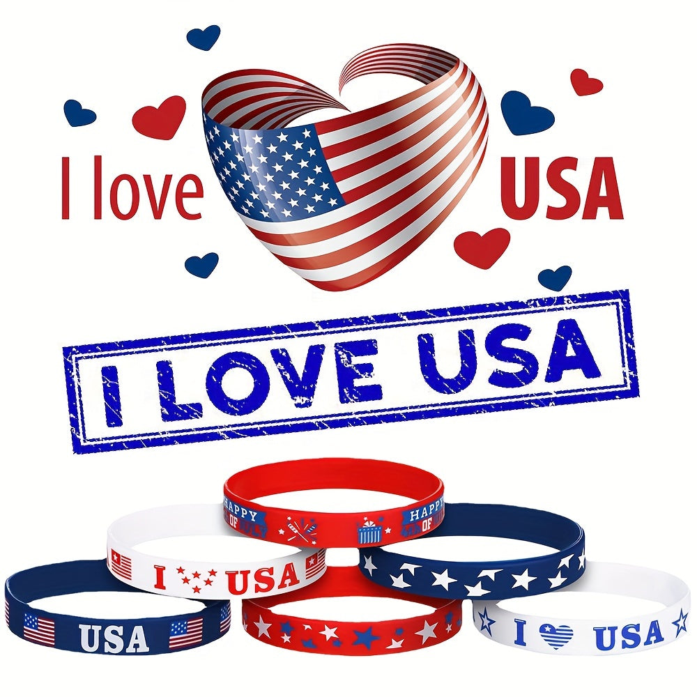 2Pcs Independence Flag Silicone Wristbands Elastic Bands