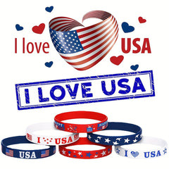 2Pcs Independence Flag Silicone Wristbands Elastic Bands