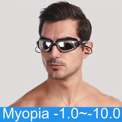 Waterproof Swim Goggles With Earplugs Anti Fog HD Myopia Swimming Glass