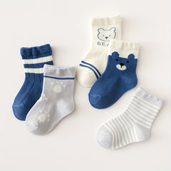 5pairs Boys Cartoon Striped Socks for Autumn Winter