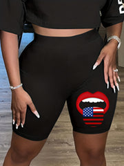 Women's Plus Flag Mouth Print High Rise Biker Shorts