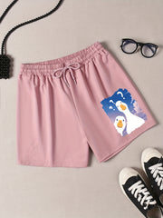 Goose Print Lounge Shorts Elastic Waist Sporty Pajama Shorts